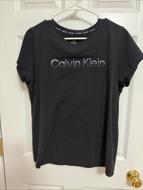 Calvin Klein Black Short Sleeve Logo Tee with Subtle Shimmer